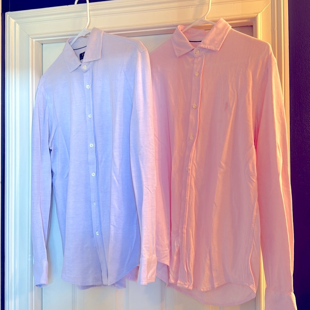 2 Ralph Lauren Men's Button Up Soft Knit Dress Shirts Size Medium…never worn